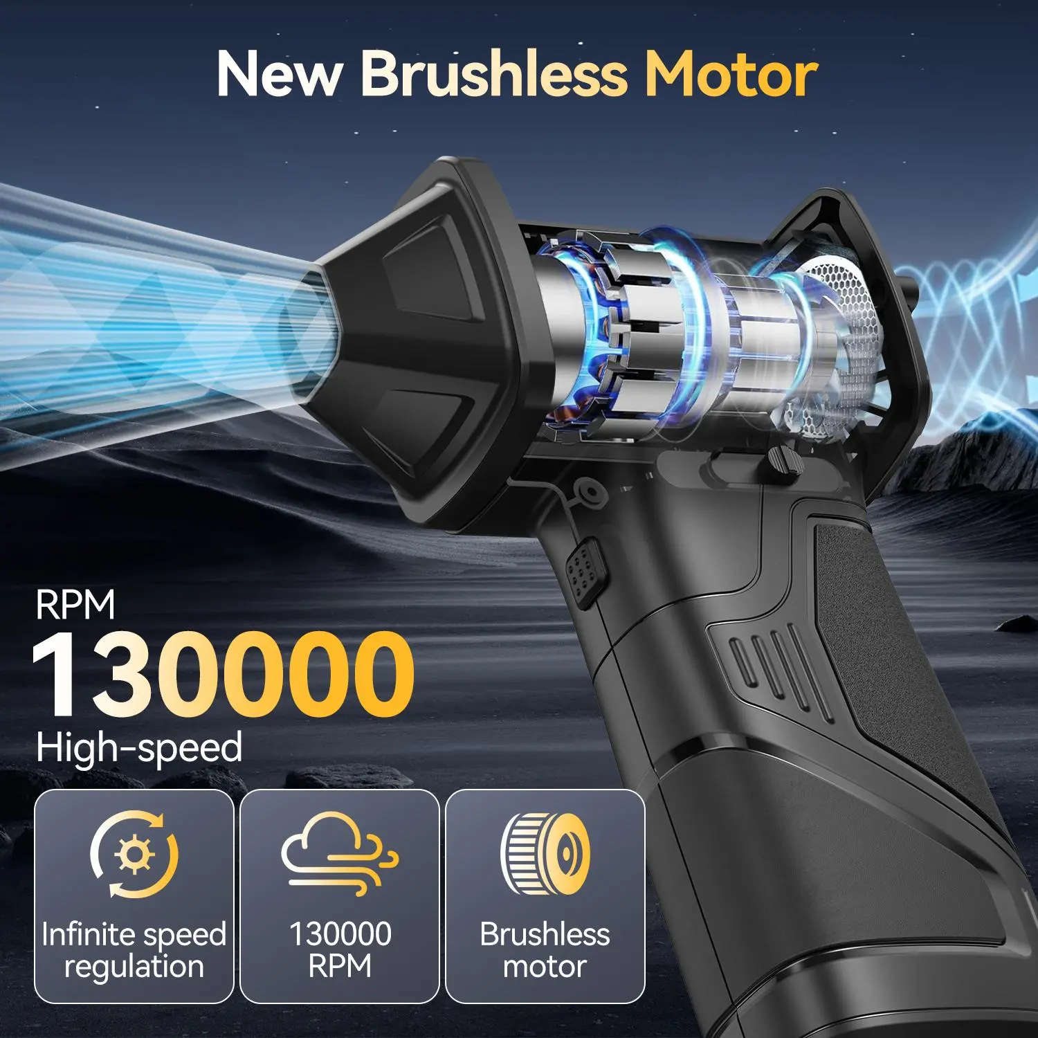 Handheld Cordless Blower - Electronic Air Duster with 130000 RPM Brushless Motor, 4000mAh Battery, 3-Speed, ABS Construction, for PC, Keyboards, Car Cleaning (With Batteries), High Speed Blower, 130,000 Rpm Brushless Turbo Fan, Adjustable Speed