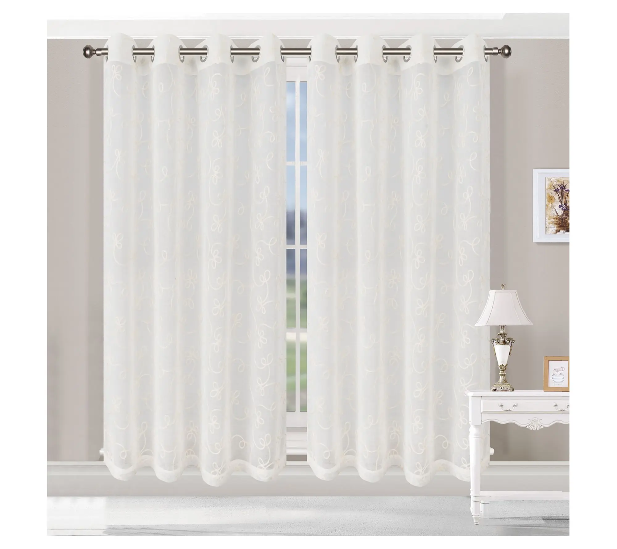 Superior Bohemian Scroll Sheer Curtain Panel Set, 42" x 63"