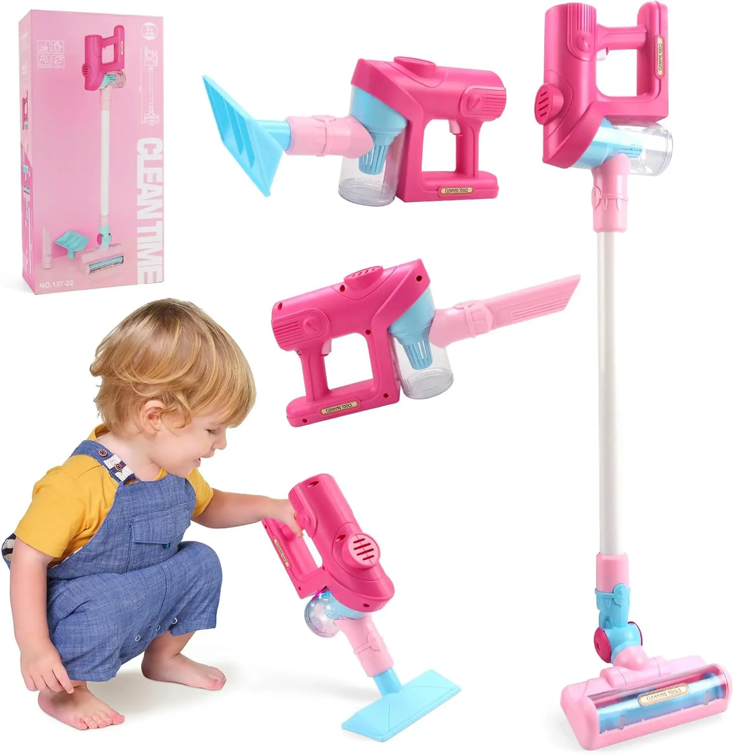 Unisex Kids Electric Vacuum Cleaner Toy for Toddlers 3+ - Upgraded Pretend Play Set with Sound Effects, Magic Wand, Kitchen Accessory, Doctor Playset (Stethoscope, Dummy Phone), Faucet, Rugs for Birthday Learning