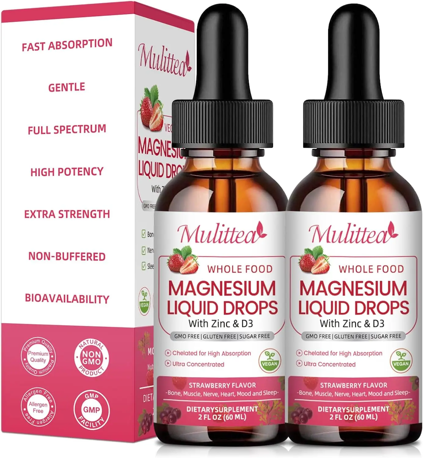 Magnesium Glycinate Liquid, High Potency Magnesium Glycinate & Whole Food Nutrition, Sugar Free Vegan Non-GMO Complex Supplement Promotes Nerv,Relaxation,Muscle,Sleep Support*