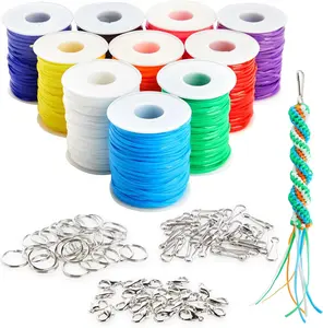 Plastic Lanyard String Kit - Boondoggle String & Gimp Cord - Keychain & Bracelet Making Kit - 10 Spools, 40 Yd Each, 10 Colors, Twisted