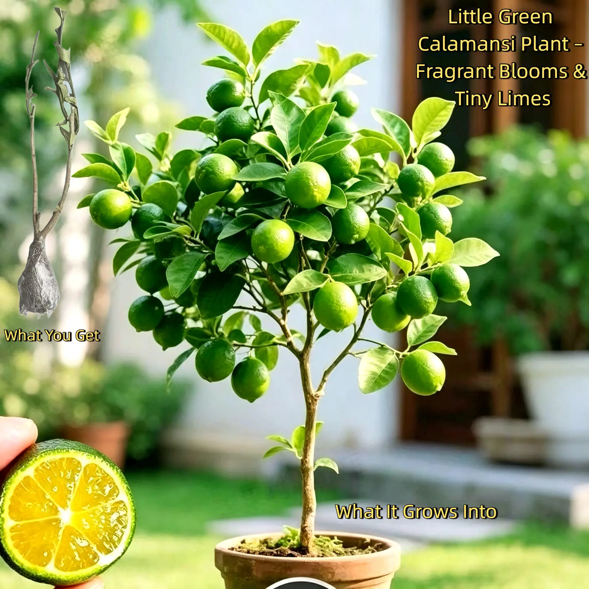 Bare Root Calamondin Sapling, Live Dwarf Citrus × microcarpa, Fragrant Flower & Edible Tiny Lime Fruit, Low Maintenance for Beginner Backyard Gardeners, Patio Potted & Yard Landscape Plant