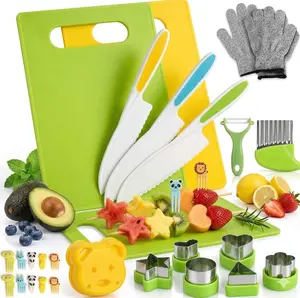 28PCS Montessori Toddler Knife Set – Safe Kids Kitchen Knives for Real Cooking, Toddler Cutting Tools with Crinkle Cutter & Cutting Board, Educational Cooking Set for Age 5-10 Girl Boy, Kids Grill Play Kitchen Toys, Christmas Birthday Gifts by sooshoom
