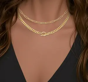 TANTIUE Layered Gold Necklaces for Women, 14K Gold Plated Heart Pearl Paperclip and Cuban Chain Necklace Set Trendy Dainty Stacked, 17.5" Adjustable Dainty Stacked Layering Figaro Curb Greek Key Chain