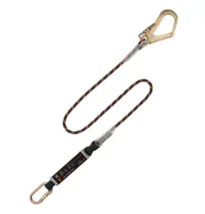 Heavy-Duty Shock Absorbing Safety Lanyard Single Leg Fall Protection Gear with Dual Steel Hooks for Roofing Construction Climbing & Tower Work Durable Harness Attachment ANSI Compliant 1.8m Length 3000kg Capacity