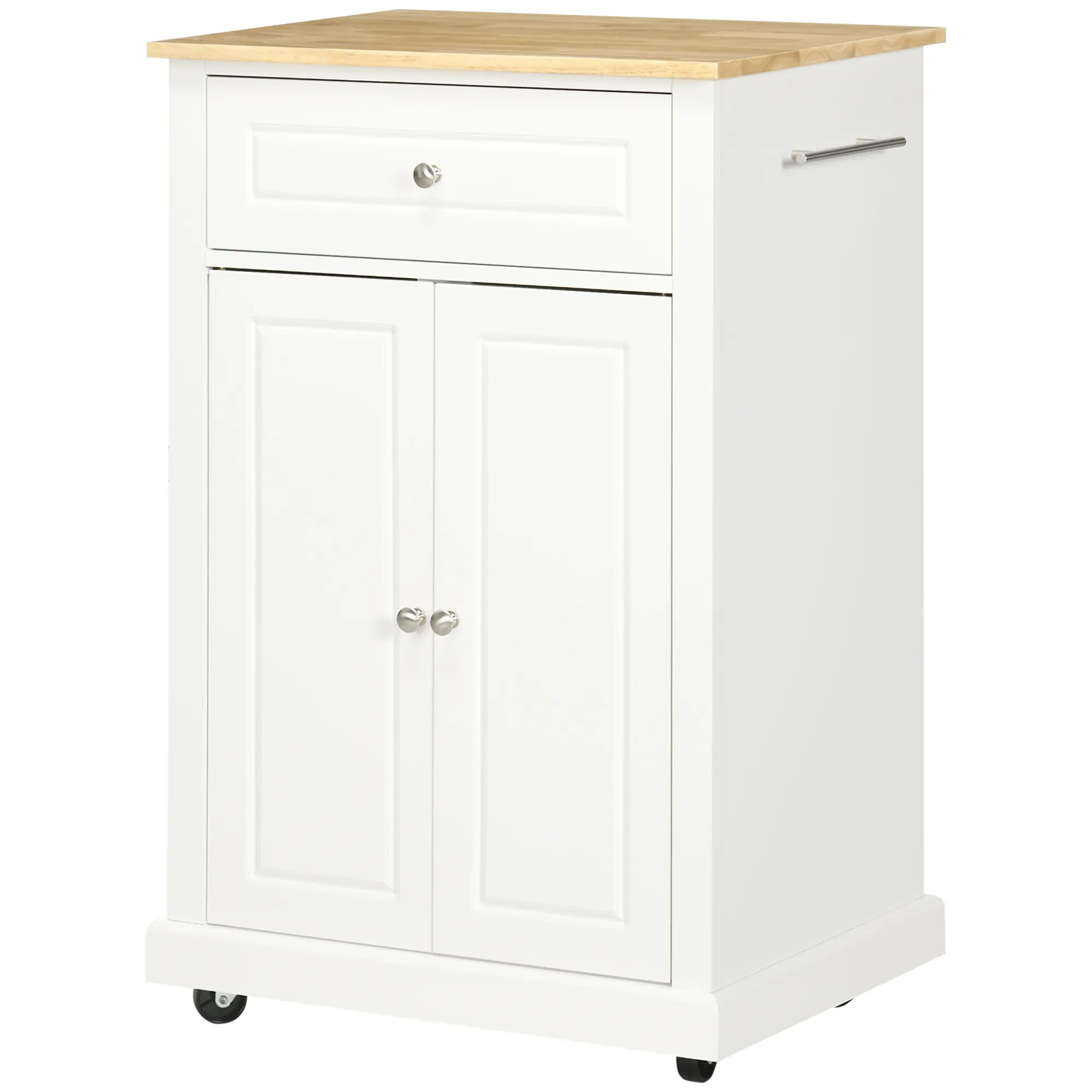 Cream White Rolling Kitchen Island Cart Portable Serving Trolley Table with Drawer Adjustable Shelf 2 Towel Racks for Small Apartment Microwave Stand Coffee Bar