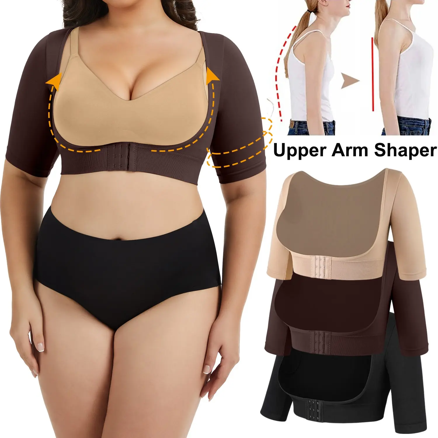 Women Plus Size Shapewear Upper Arm Shaper Short Sleeve Compression Top Post Surgery Push Up Bra Tank Top