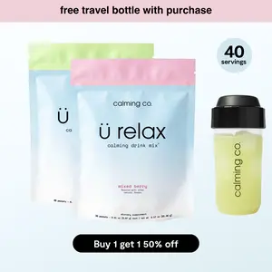 Ü Relax 2.0 | Calming Drink Mix | Bluenesse Lemon Balm, KSM-66 Ashwagandha, Chelated Magnesium Glycinate, L-Theanine & Vitamin D3 | Dual-Action Cortisol Support for Stress-Relief, Relaxation & Sleep | Sugar-Free | 40-Count Two-Pack | Calming Co.