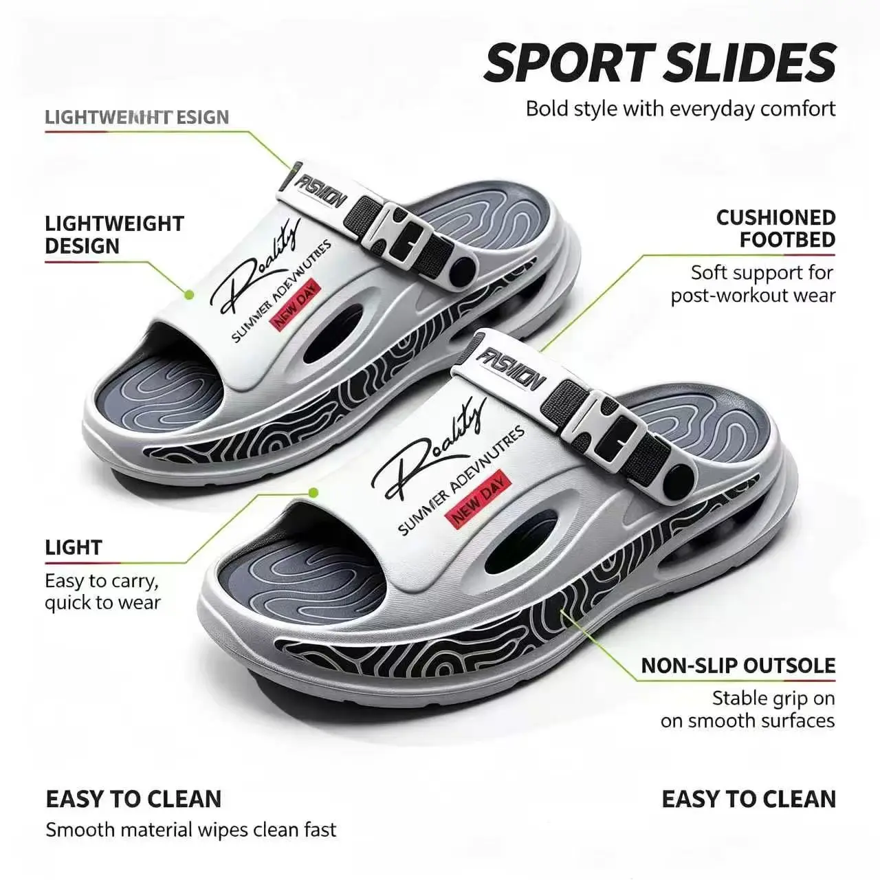 Men's Wide Gladiator Sandals, Flexible EVA Platform Flipflop with Adjustable Strap, Waterproof Air Cushion Slides for Gym & Sport Use, Eva Slippers, Wave Pattern