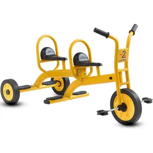 Kids Tricycle for Toddler Ages 3+, Preschool Kids Trike Bike with Non-Slip Pedal and Airless Rubber Wheels, Outdoor Playground Daycare Kid's Balance Bike, Gift for Boys and Girls (Tandem-Yellow)