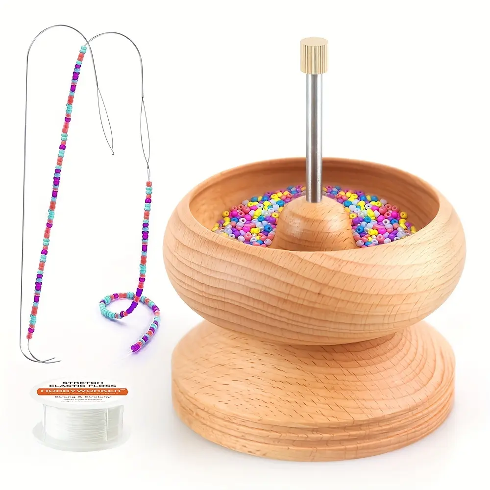 The Hobbyworker Large Wooden Clay Bead Spinner Seed Bead Spinner Kit With 2 Needles, Bracelet Jewelry Making Kit