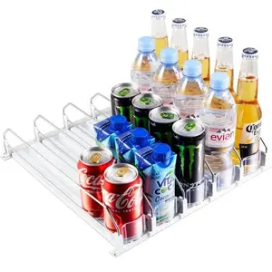 Self-Pushing Soda Can Dispenser for Refrigerator, Width Adjustable Drink Organizer, Ideal for Beer, Soda & Water Bottles, Refrigerator Accessories