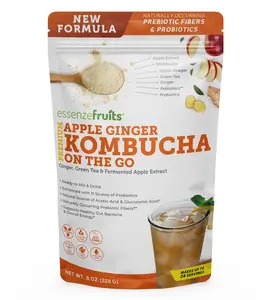 Essenzefruits Instant Apple Ginger Sour Kombucha Powder Tea Mix - 8 oz On-The-Go Superfood Drink with Probiotics, Prebiotics, Vitamin C, No Added Sugar, Makes 30 Cups