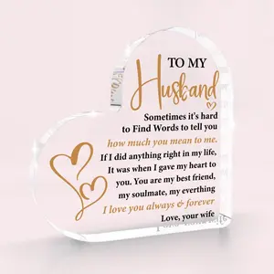 To My Husband Gifts,Valentine Gifts for Husband,Valentine's Day Gift,Birthday Wedding Anniversary Valentines Keepsake Loving Acrylic Heart Sign Gift for Him Boyfriend