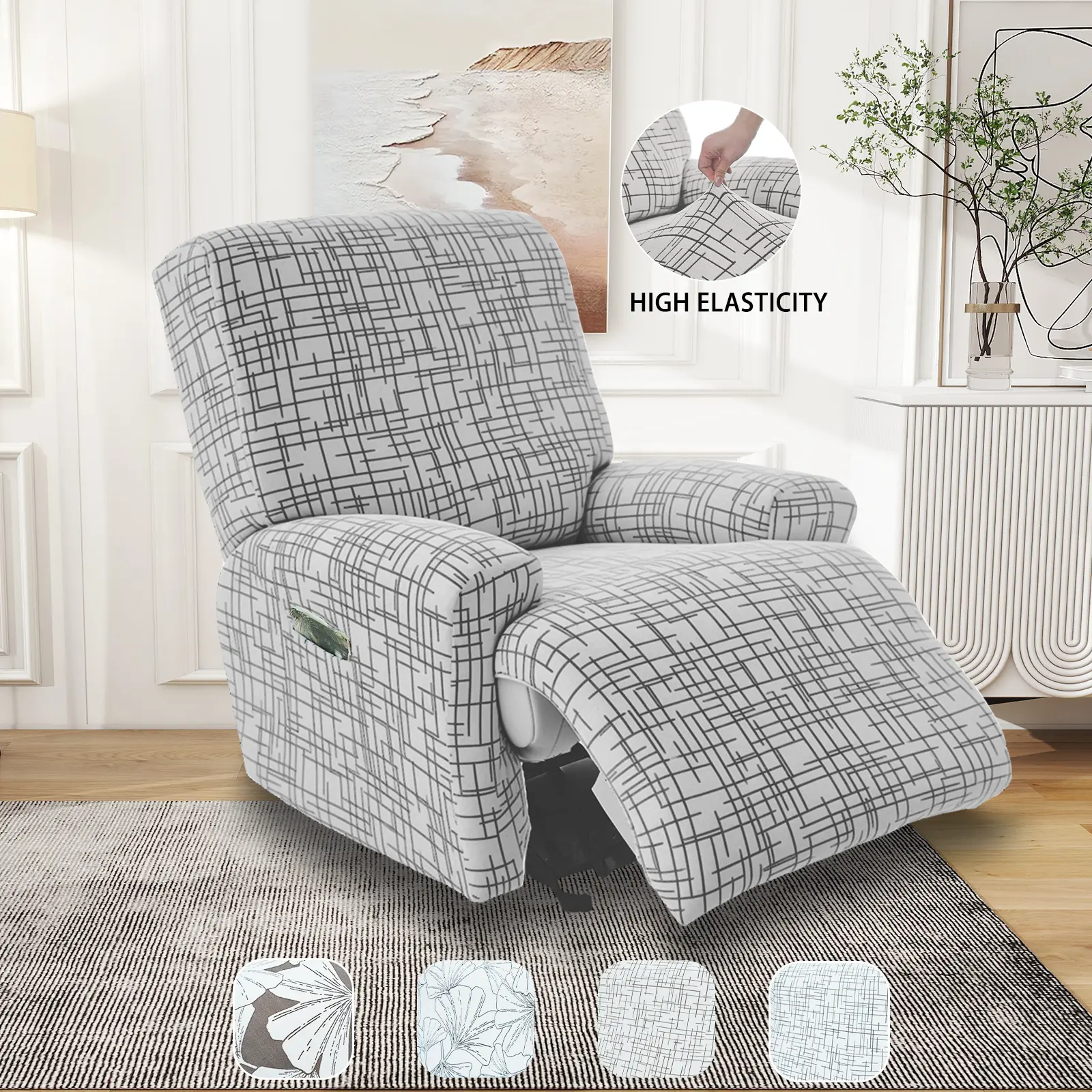 Luxury Elastic Recliner Sofa Cover  Anti-Slip Design With Side Pocket Decorate Home Sofa Protect Home Fashionable Sofa Cover