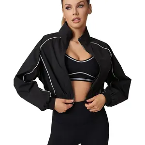 Windbreaker Cropped Jacket Women - Lightweight Track Zip Up Sporty Jackets Gym Workout Tops