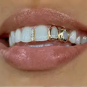 Hollow heart-shaped two-tone braces for daily street wear, cool shiny gold teeth, hip-hop versatile accessory Surgical Steel Stud Earrings Set Round Fashion Stainless Cubic Zirconia Gift Floral Tassel Long Threader Elegant Pink Cherry white Plated rook