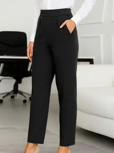 Plus-size women's fashion Basic Chic Minimalist slim-fit long pants