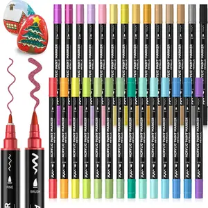 96 Metallic Colors Dual Tip Acrylic Paint Markers, Brush Tip and Fine Tip Acrylic Paint Pens for Rock, Ceramic, Wood, Canvas, Plastic, Glass, Stone, Calligraphy, Card Making, Crafts & Nail Art, Acrylic Painting Pen