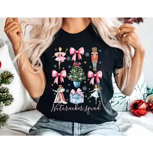 Delivered after Christmas-Nutcracker Christmas Tee & Sweatshirt, Ballet-Inspired Shirt with Pretty Pink Bows