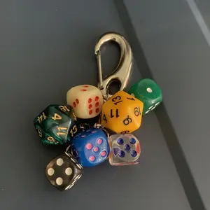 Retro Digital Theme Resin Dice Keychain - Handmade Pendant with Lobster Clasp - Decorative Single Piece for Bags and Keys, Ideal Valentine's Day Gift