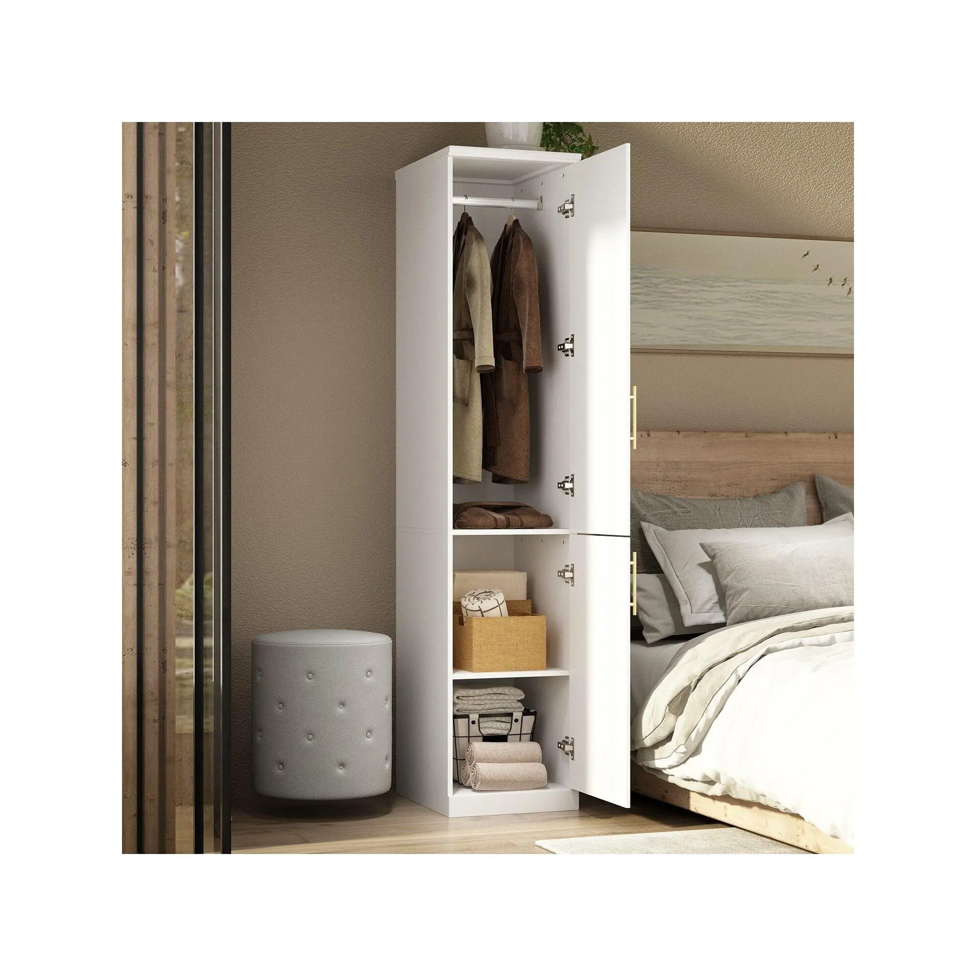 FUFU&GAGA Solid Wood Small Bedroom Armoire, Compact Wardrobe with Wardrobe Organizer