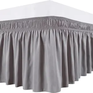 Wrap Around Bed Skirt, Three Fabric Sides, Elastic Dust Ruffled, 14 Inch Tailored Drop, Easy to Install, Fade Resistant