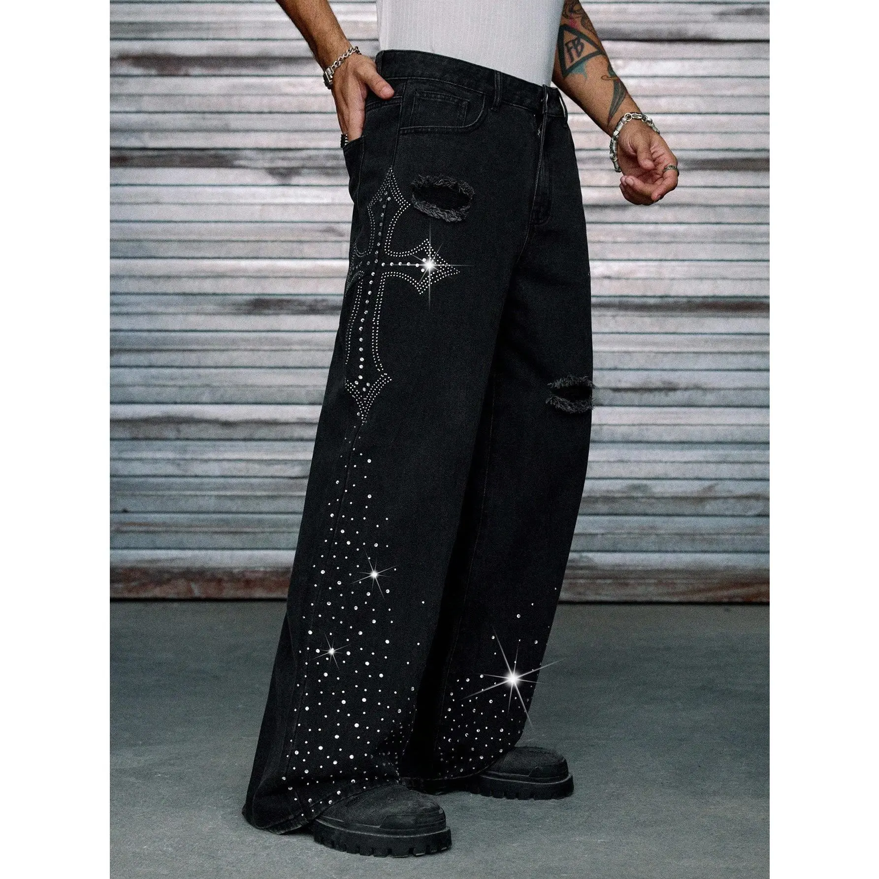 rhinestone pants baggy - TikTok Shop