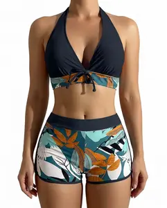 JointlyCreating Women's Two Piece Halter Swimsuit V Neck Push Up Bikini Set with Boyshorts for Pool Swimwear Stylish Comfortable