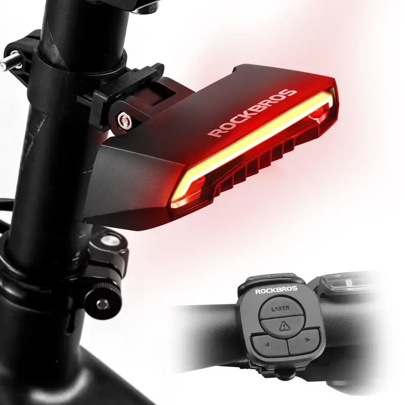 ROCKBROS Cycling Bike Tail Light with Smart Turn Signals, Wireless Remote, Brake Sensor - Ebike Accessories, Handlebar Mount, Built-in 2000mAh Rechargeable Battery for Night Riding, Led Bike Lights & Reflectors