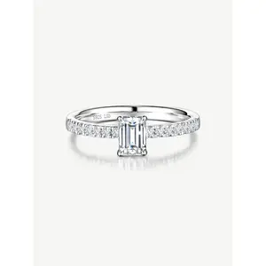 "Radiant Muse" Emerald-Cut Lab Grown Diamond Ring in Sterling Silver Engagement Anniversary Wedding Ring for Women (0.3-1 Carat)