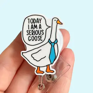 Glitter My Badge Silly Goose badge reel for nurse and hospital workers. Serious Goose Badge clip Badge pull - Retractable swivel clip with a 360 rotation. Great gift for coworkers.