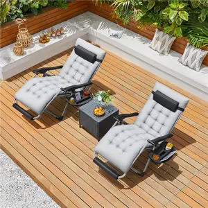 【Father's Day Gift】Yaheetech 26/27.5in Zero Gravity Chair, Foldable Premium Reclining Lounge Recliner w/Removable Pad & Pillow & Side Accessory Tray for Indoor and Outdoor 1/2PCS