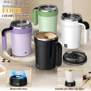 Detachable automatic stirring cup, magnetic self-mixing coffee cup with temperature display and straw, detachable base, suitable for various containers, travel insulated car cup, Portable travel mug, off-white, Usb Rechargeable Mug