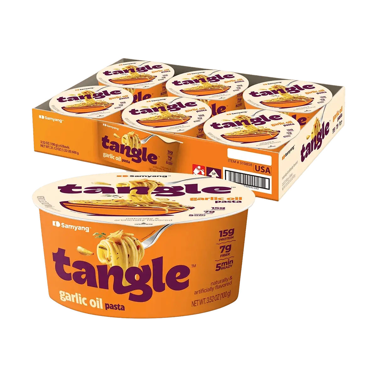 SAMYANG TANGLE Garlic Olive Oil Pasta - 6 Bowls (100g Each) | Low-Calorie High Protein Instant Noodles | Popular New Arrival | Costco Style