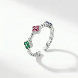S925 Real Clover Ring Adjustable in Fine Silver 925, Daily Wear, Female