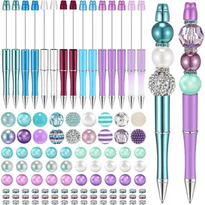 110pcs Beadable Pens set with  15pcs Beadable Pens, 50pcs Assorted Colors Beads, and 45pcs diamond spacers, DIY Accessories Kit, Office Supplies, Gifts, Beaded Pens, Unique Pens