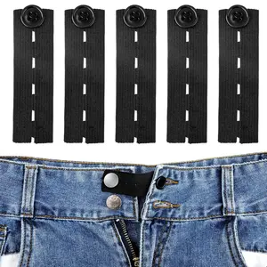 5 count  Extender Button Elastic Comfy Adjustable Waistband Expanders for Men and Women Jeans Pants Skirt Dress Trousers (Black)