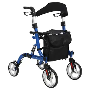 2-in-1 Mobility Rollator Walker for Seniors – Folding Transport Chair with Seat, Backrest & Footrests, Adjustable Handle Height, 12" All-Terrain Wheels, Heavy Duty 300LB Support