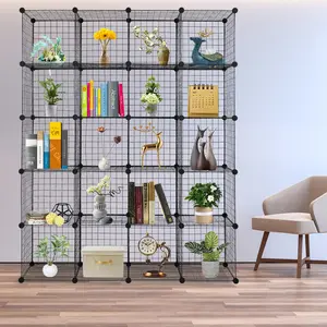 20-Cube Organizer Storage Shelves for Home Office, Large Capacity Space Saving Grid Modular Shelving Unit with Adjustable Shapes, Black Metal Wire Frame DIY Cubbies Storage Solution