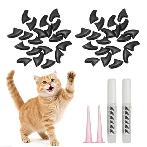 PETAXCELL Cat Nail Caps, Cat Claw Covers with Adhesive Glue and Applicators, Kitten Claw Caps Soft Paws, (40pcs, L, Black), Intended for Pet Tips /  Nail Covers / Control Paws
