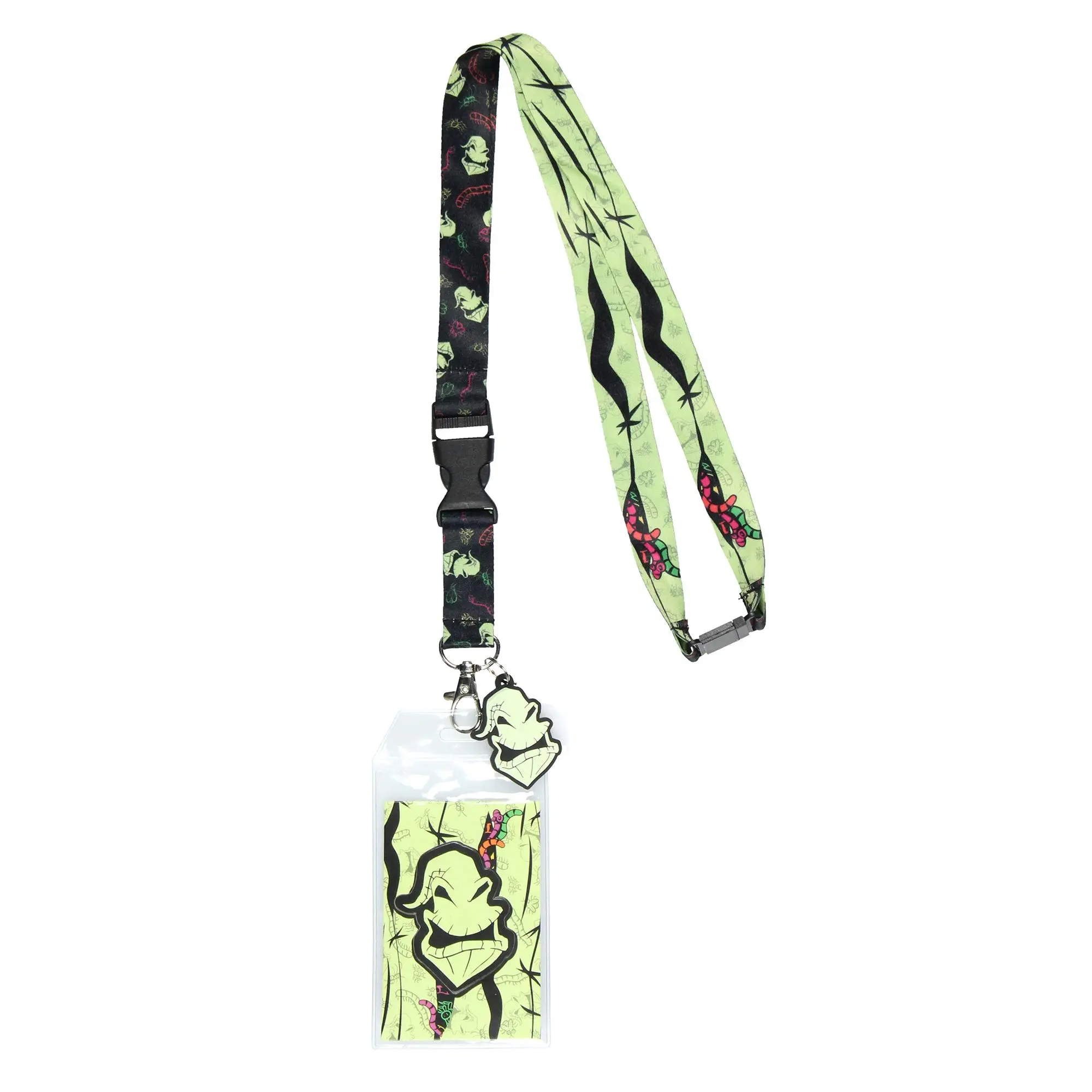 The Nightmare Before Christmas Oogie Boogie ID Lanyard Badge Holder - Durable, Reversible, with Collectible Sticker, 1.5" Rubber Charm, Keyring for Convention & Daily Adventures, Id Badge Holder