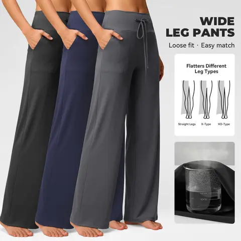 SHOWITTY Womens 3-Pack Comfy Wide Leg Pajama Pants - Soft 4-Way Stretch High Waist Comfy Pants, Loungewear, From Sleep to Yoga, Machine Washable Sports Bottoms