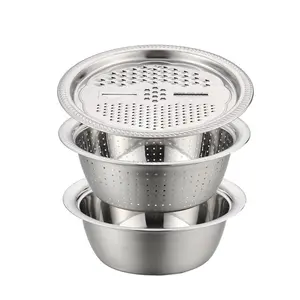 3 Tier Stainless Steel Colander Set for Kitchen Drain Strainer with Bowl Multifunctional Vegetable Fruit Washing Tool Strainer Basket