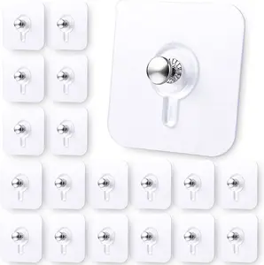 Adhesive Wall Hangers 35P, Transparent Picture Hangers Without Nails, Damage-Free Wall Clock Hanger for Bathroom, Kitchen, Home and Office, Single 11 lbs Load Max