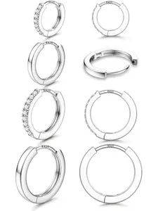 4 Pairs Hoops Earrings for Women 925 Sterling Silver Earrings for Women Hypoallergenic Small Silver/Gold Huggies Earrings Mini Cartilage Sleeper Earrings (6/8/10/12mm)