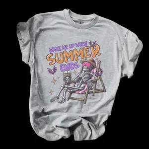 Wake Me Up When Summer Ends Bleached Shirt Comfy Unisex Jersey Top Casual Vintage Style Short Sleeve Crew Neck Medium Length