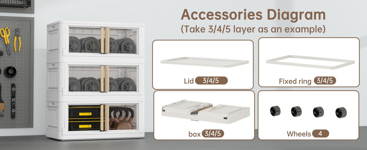 【Clearance】KHNR 3/4/5 Pack StackablStorage Bins with Lids, Plastic White Closet Organizers&Storage Drawer,Folding Storage Boxes with Wheels,Dual Open Collapsible Storage Boxes for living Room,Dorm,Office,Kitchen