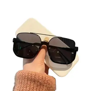 Square Mirrored Sunglasses Oversized Double Bridge Metal Frame for Men Women Fashion Shades