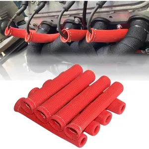 8 count Spark Plug Wire Boots Protector 2500 Spark Plug Wire Heat Shield 6 Inches Spark Plug Heat Sleeve Cover Wrap for LS1 / LS2 Sbc Bbc 350 454  , Red